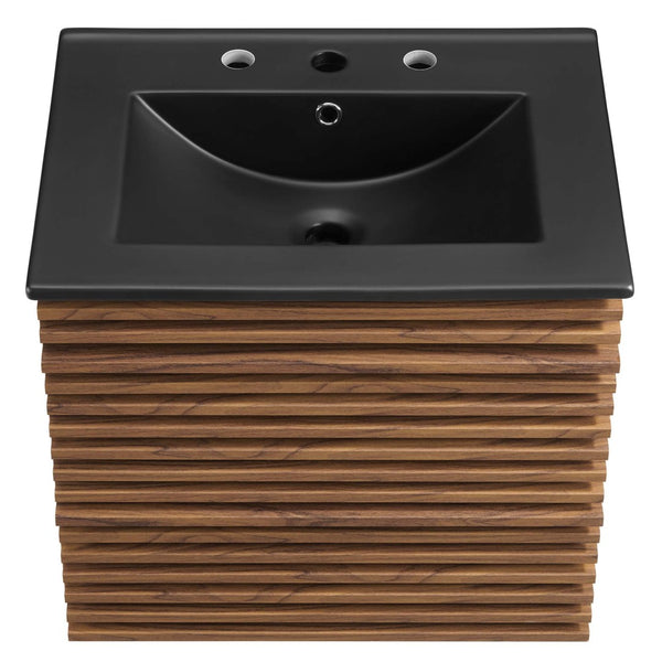 Modway Furniture Render 24" Wall-Mount Bathroom Vanity - Modern Mid-Century Floating Design with Ample Storage Space Walnut Black EEI-5364-WAL-BLK