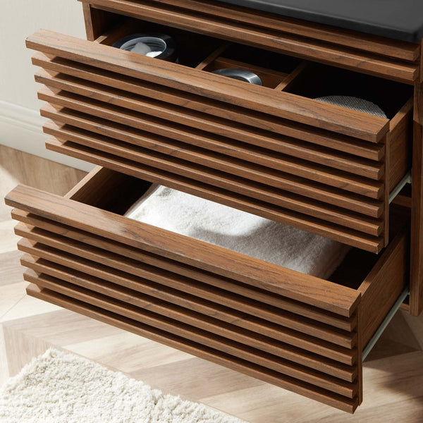 Modway Furniture Render 24" Wall-Mount Bathroom Vanity - Modern Mid-Century Floating Design with Ample Storage Space Walnut Black EEI-5364-WAL-BLK