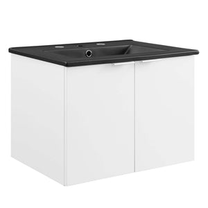Modway Furniture Maybelle 24" Wall-Mount Bathroom Vanity - Modern White & Black with Soft-Close Doors & Storage EEI-5370-WHI-BLK