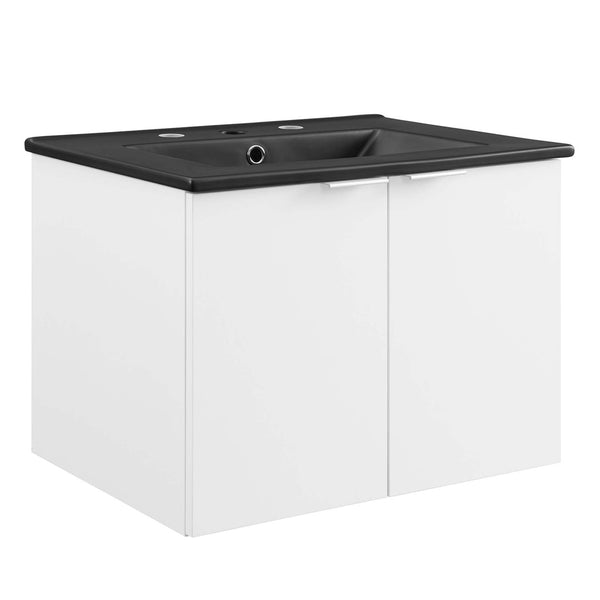 Modway Furniture Maybelle 24" Wall-Mount Bathroom Vanity - Modern White & Black with Soft-Close Doors & Storage EEI-5370-WHI-BLK