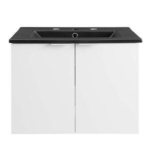 Modway Furniture Maybelle 24" Wall-Mount Bathroom Vanity - Modern White & Black with Soft-Close Doors & Storage EEI-5370-WHI-BLK