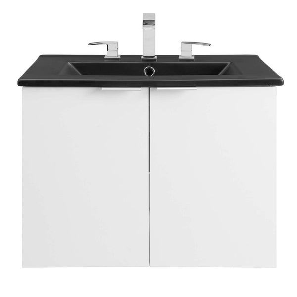 Modway Furniture Maybelle 24" Wall-Mount Bathroom Vanity - Modern White & Black with Soft-Close Doors & Storage EEI-5370-WHI-BLK