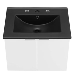 Modway Furniture Maybelle 24" Wall-Mount Bathroom Vanity - Modern White & Black with Soft-Close Doors & Storage EEI-5370-WHI-BLK