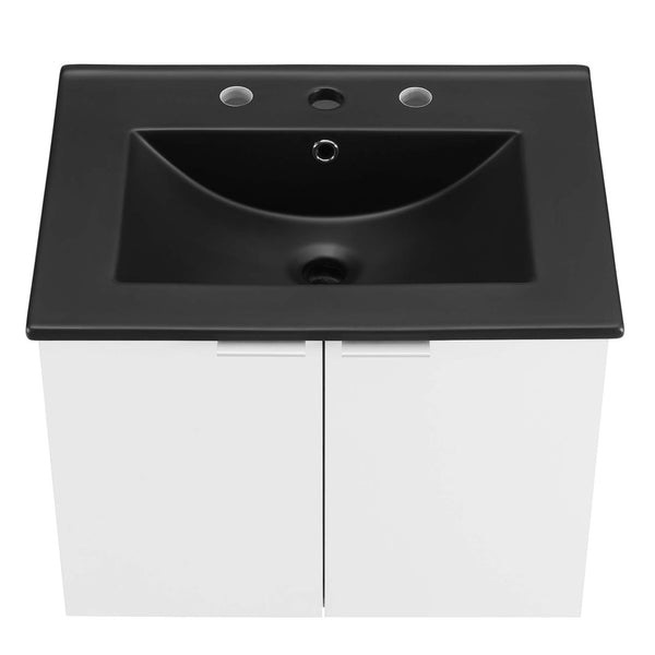 Modway Furniture Maybelle 24" Wall-Mount Bathroom Vanity - Modern White & Black with Soft-Close Doors & Storage EEI-5370-WHI-BLK
