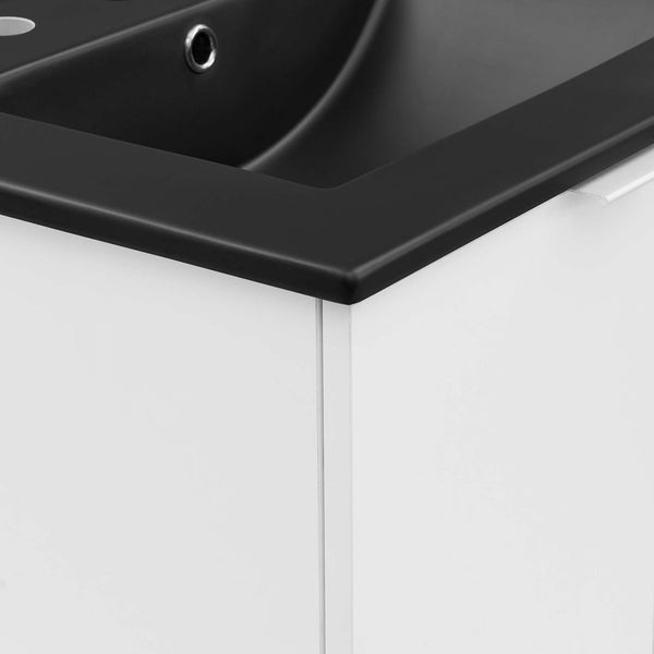 Modway Furniture Maybelle 24" Wall-Mount Bathroom Vanity - Modern White & Black with Soft-Close Doors & Storage EEI-5370-WHI-BLK