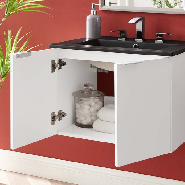 Modway Furniture Maybelle 24" Wall-Mount Bathroom Vanity - Modern White & Black with Soft-Close Doors & Storage EEI-5370-WHI-BLK