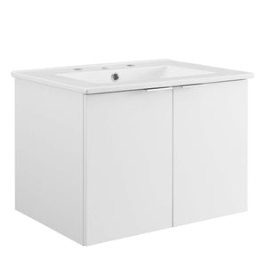 Modway Furniture Maybelle 24" Wall-Mount Bathroom Vanity - Sleek White Design with Integrated Sink & Soft-Close Doors EEI-5379-WHI-WHI