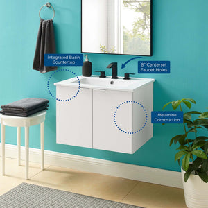 Modway Furniture Maybelle 24" Wall-Mount Bathroom Vanity - Sleek White Design with Integrated Sink & Soft-Close Doors EEI-5379-WHI-WHI