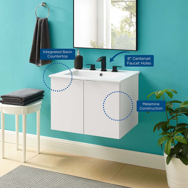 Modway Furniture Maybelle 24" Wall-Mount Bathroom Vanity - Sleek White Design with Integrated Sink & Soft-Close Doors EEI-5379-WHI-WHI