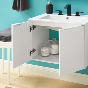 Modway Furniture Maybelle 24" Wall-Mount Bathroom Vanity - Sleek White Design with Integrated Sink & Soft-Close Doors EEI-5379-WHI-WHI
