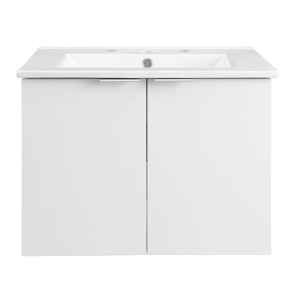 Modway Furniture Maybelle 24" Wall-Mount Bathroom Vanity - Sleek White Design with Integrated Sink & Soft-Close Doors EEI-5379-WHI-WHI