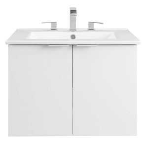 Modway Furniture Maybelle 24" Wall-Mount Bathroom Vanity - Sleek White Design with Integrated Sink & Soft-Close Doors EEI-5379-WHI-WHI