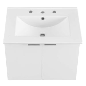 Modway Furniture Maybelle 24" Wall-Mount Bathroom Vanity - Sleek White Design with Integrated Sink & Soft-Close Doors EEI-5379-WHI-WHI