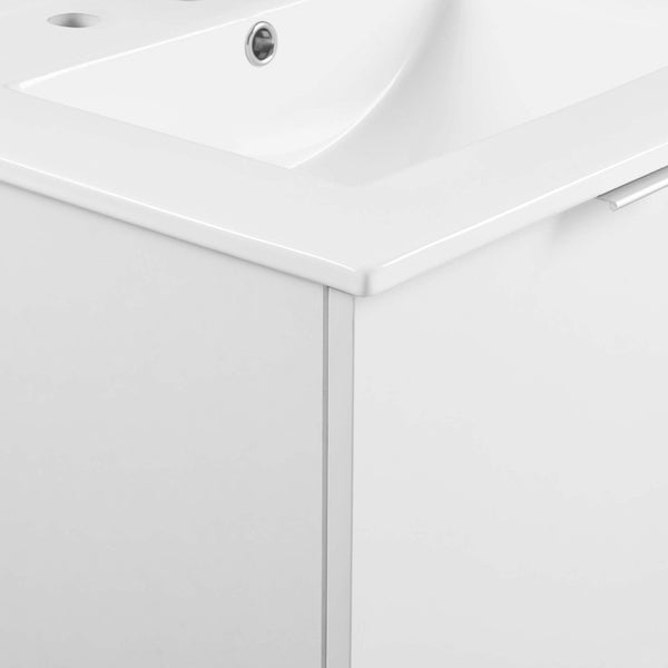 Modway Furniture Maybelle 24" Wall-Mount Bathroom Vanity - Sleek White Design with Integrated Sink & Soft-Close Doors EEI-5379-WHI-WHI