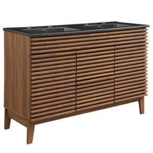 Modway Furniture Render 48" Double Sink Bathroom Vanity with Walnut Finish - Mid-Century Modern Design & Storage EEI-5381-WAL-BLK