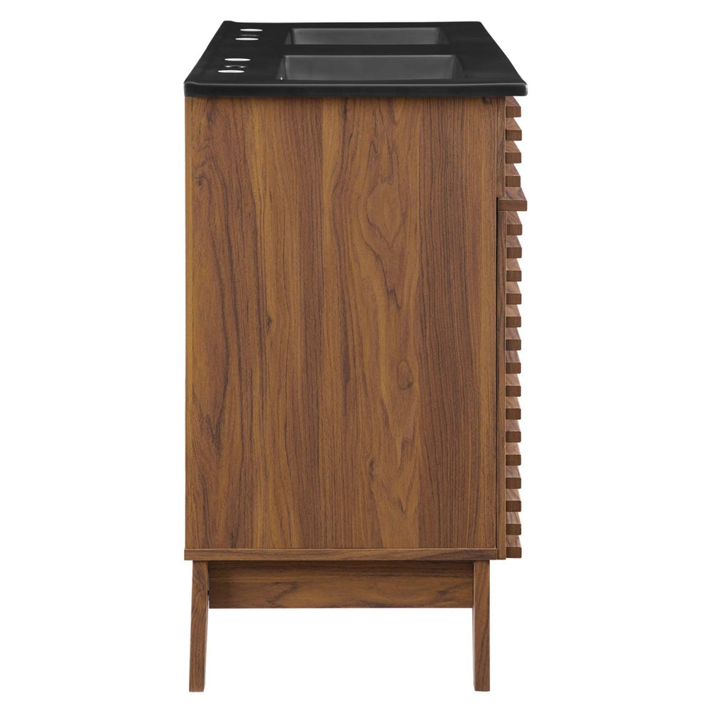Modway Furniture Render 48" Double Sink Bathroom Vanity with Walnut Finish - Mid-Century Modern Design & Storage EEI-5381-WAL-BLK