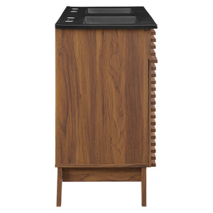 Modway Furniture Render 48" Double Sink Bathroom Vanity with Walnut Finish - Mid-Century Modern Design & Storage EEI-5381-WAL-BLK