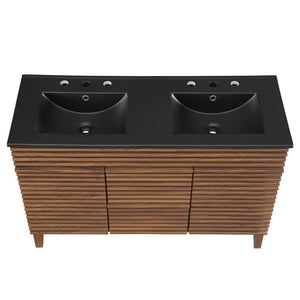 Modway Furniture Render 48" Double Sink Bathroom Vanity with Walnut Finish - Mid-Century Modern Design & Storage EEI-5381-WAL-BLK