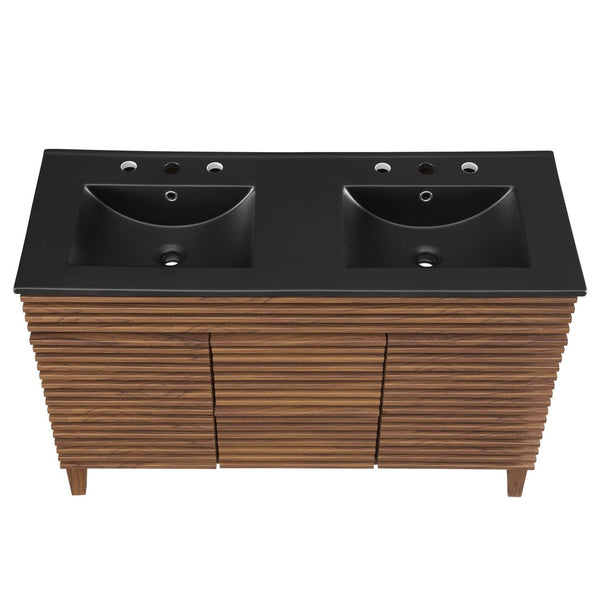 Modway Furniture Render 48" Double Sink Bathroom Vanity with Walnut Finish - Mid-Century Modern Design & Storage EEI-5381-WAL-BLK