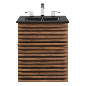 Modway Furniture Render 18" Wall-Mount Bathroom Vanity - Mid-Century Walnut Design with Integrated Ceramic Sink EEI-5390-WAL-BLK