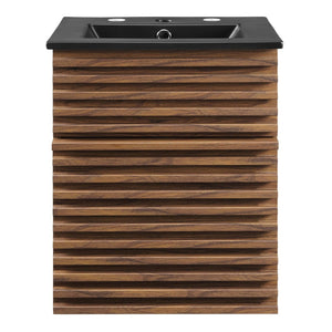 Modway Furniture Render 18" Wall-Mount Bathroom Vanity - Mid-Century Walnut Design with Integrated Ceramic Sink EEI-5390-WAL-BLK