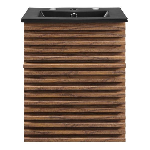 Modway Furniture Render 18" Wall-Mount Bathroom Vanity - Mid-Century Walnut Design with Integrated Ceramic Sink EEI-5390-WAL-BLK