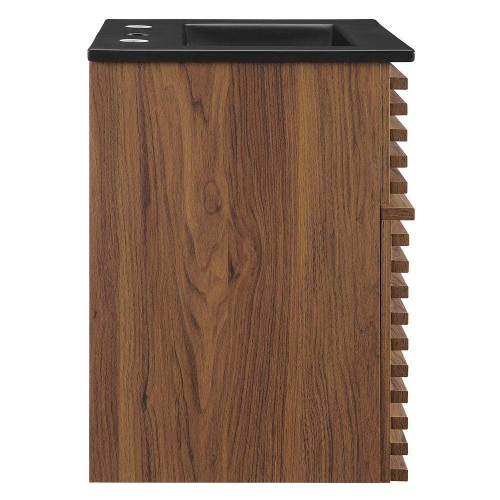 Modway Furniture Render 18" Wall-Mount Bathroom Vanity - Mid-Century Walnut Design with Integrated Ceramic Sink EEI-5390-WAL-BLK