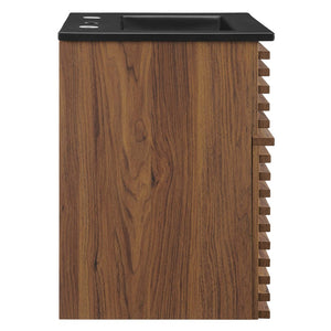 Modway Furniture Render 18" Wall-Mount Bathroom Vanity - Mid-Century Walnut Design with Integrated Ceramic Sink EEI-5390-WAL-BLK