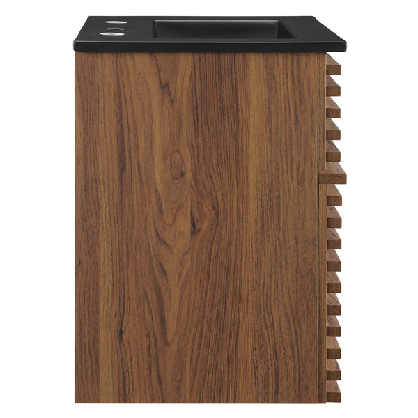 Modway Furniture Render 18" Wall-Mount Bathroom Vanity - Mid-Century Walnut Design with Integrated Ceramic Sink EEI-5390-WAL-BLK