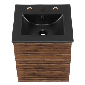 Modway Furniture Render 18" Wall-Mount Bathroom Vanity - Mid-Century Walnut Design with Integrated Ceramic Sink EEI-5390-WAL-BLK
