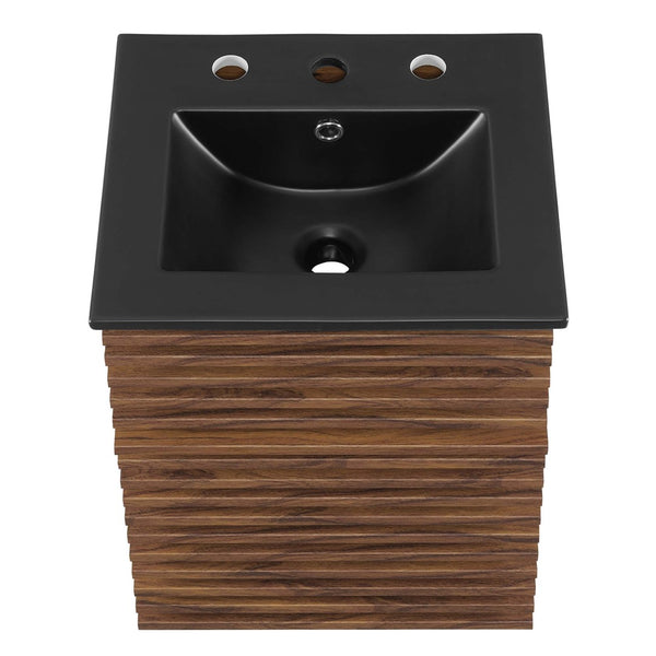 Modway Furniture Render 18" Wall-Mount Bathroom Vanity - Mid-Century Walnut Design with Integrated Ceramic Sink EEI-5390-WAL-BLK