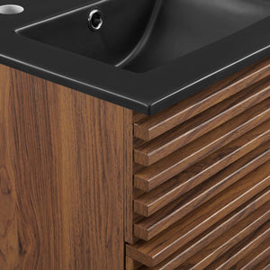 Modway Furniture Render 18" Wall-Mount Bathroom Vanity - Mid-Century Walnut Design with Integrated Ceramic Sink EEI-5390-WAL-BLK