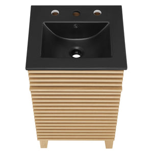 Modway Furniture Render 18" Bathroom Vanity: Mid-Century Modern Design with Curved Basin and Soft-Close Door Oak Black EEI-5391-OAK-BLK