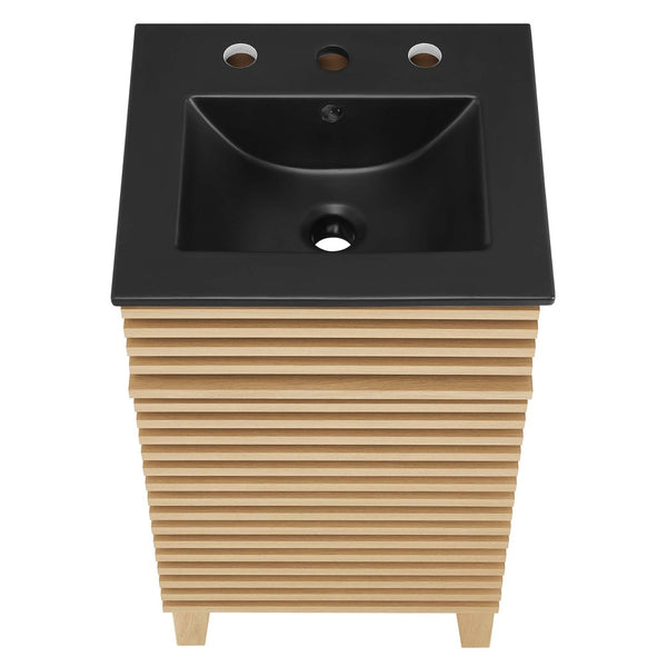 Modway Furniture Render 18" Bathroom Vanity: Mid-Century Modern Design with Curved Basin and Soft-Close Door Oak Black EEI-5391-OAK-BLK