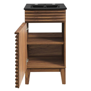 Modway Furniture Render 18" Bathroom Vanity: Mid-Century Modern Design with Curved Basin and Soft-Close Door Walnut Black EEI-5391-WAL-BLK