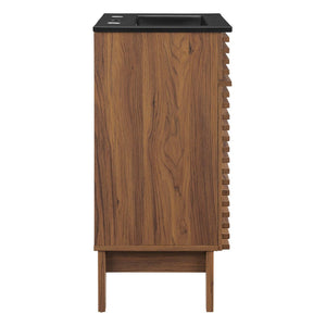 Modway Furniture Render 18" Bathroom Vanity: Mid-Century Modern Design with Curved Basin and Soft-Close Door Walnut Black EEI-5391-WAL-BLK