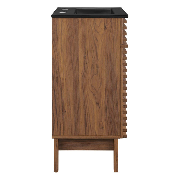 Modway Furniture Render 18" Bathroom Vanity: Mid-Century Modern Design with Curved Basin and Soft-Close Door Walnut Black EEI-5391-WAL-BLK