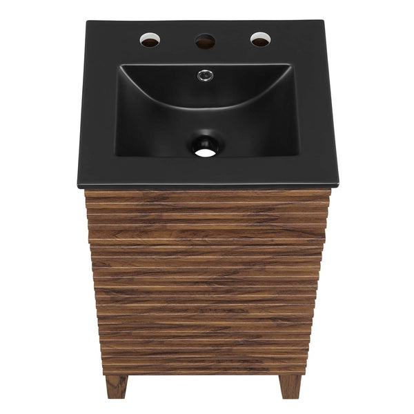 Modway Furniture Render 18" Bathroom Vanity: Mid-Century Modern Design with Curved Basin and Soft-Close Door Walnut Black EEI-5391-WAL-BLK