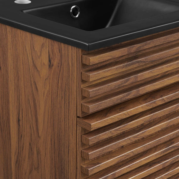 Modway Furniture Render 18" Bathroom Vanity: Mid-Century Modern Design with Curved Basin and Soft-Close Door Walnut Black EEI-5391-WAL-BLK