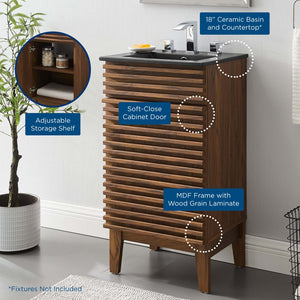 Modway Furniture Render 18" Bathroom Vanity: Mid-Century Modern Design with Curved Basin and Soft-Close Door Walnut Black EEI-5391-WAL-BLK