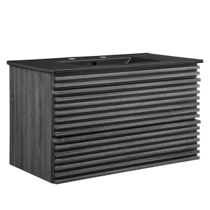 Modway Furniture Render 36" Wall-Mount Bathroom Vanity – Mid-Century Modern Design with Ample Storage and Style Charcoal Black EEI-5395-CHA-BLK