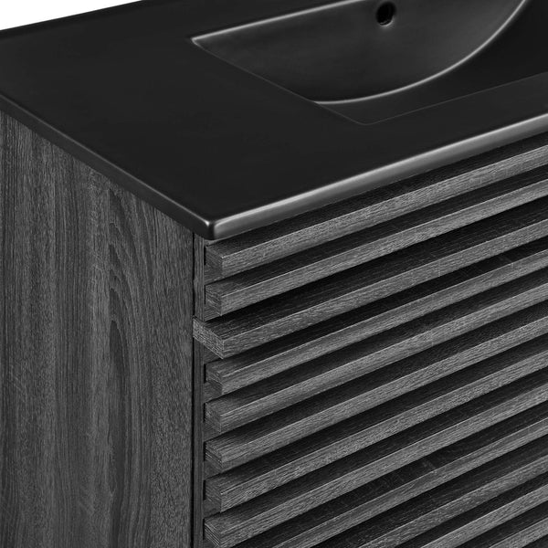 Modway Furniture Render 36" Wall-Mount Bathroom Vanity – Mid-Century Modern Design with Ample Storage and Style Charcoal Black EEI-5395-CHA-BLK