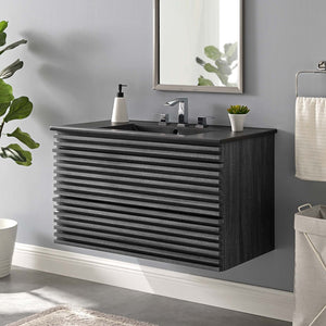 Modway Furniture Render 36" Wall-Mount Bathroom Vanity – Mid-Century Modern Design with Ample Storage and Style Charcoal Black EEI-5395-CHA-BLK