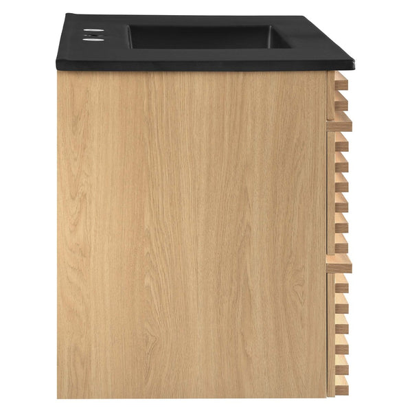 Modway Furniture Render 36" Wall-Mount Bathroom Vanity – Mid-Century Modern Design with Ample Storage and Style Oak Black EEI-5395-OAK-BLK