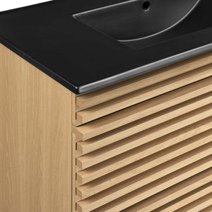 Modway Furniture Render 36" Wall-Mount Bathroom Vanity – Mid-Century Modern Design with Ample Storage and Style Oak Black EEI-5395-OAK-BLK