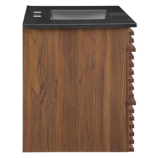 Modway Furniture Render 36" Wall-Mount Bathroom Vanity – Mid-Century Modern Design with Ample Storage and Style Walnut Black EEI-5395-WAL-BLK