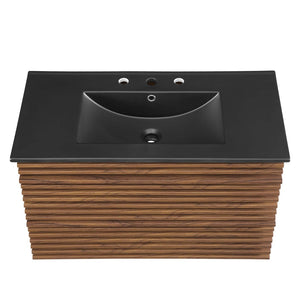 Modway Furniture Render 36" Wall-Mount Bathroom Vanity – Mid-Century Modern Design with Ample Storage and Style Walnut Black EEI-5395-WAL-BLK