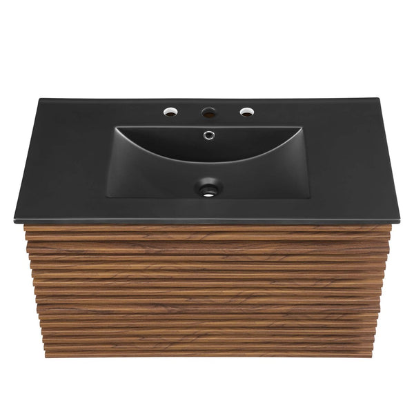 Modway Furniture Render 36" Wall-Mount Bathroom Vanity – Mid-Century Modern Design with Ample Storage and Style Walnut Black EEI-5395-WAL-BLK