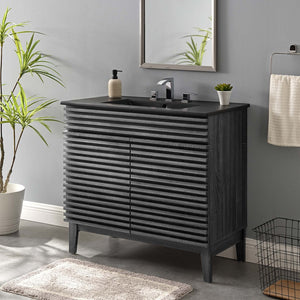 Modway Furniture Render 36" Mid-Century Modern Bathroom Vanity with Integrated Sink and Ample Storage Solutions Charcoal Black EEI-5396-CHA-BLK
