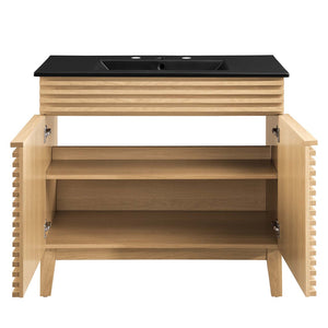 Modway Furniture Render 36" Mid-Century Modern Bathroom Vanity with Integrated Sink and Ample Storage Solutions Oak Black EEI-5396-OAK-BLK